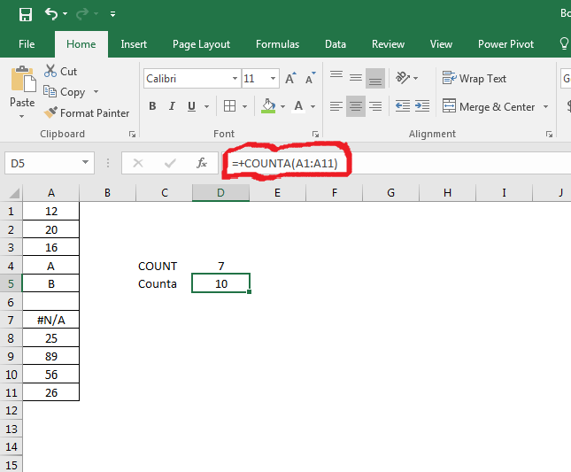 counta function in excel