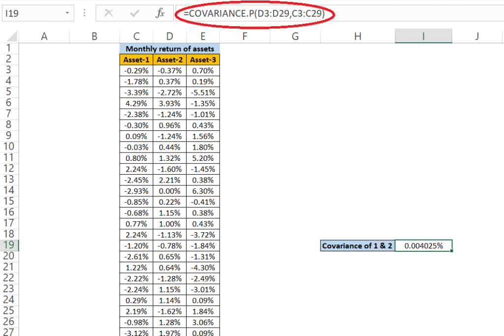 How to calculate Covariance in excel
