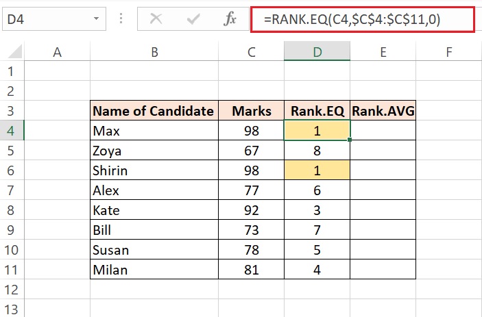 how to rank in excel