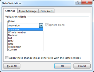 how to apply data validation in Microsoft excel