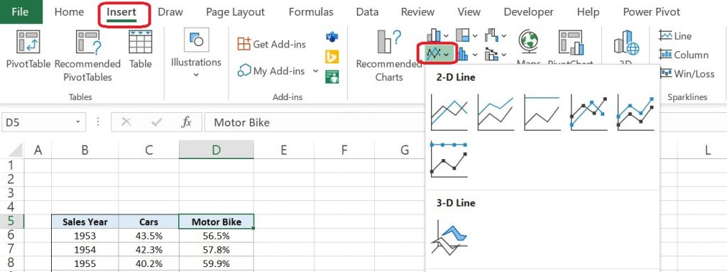 How to make different Line Charts in excel