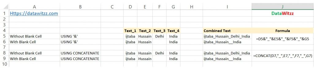 How to combine text in excel