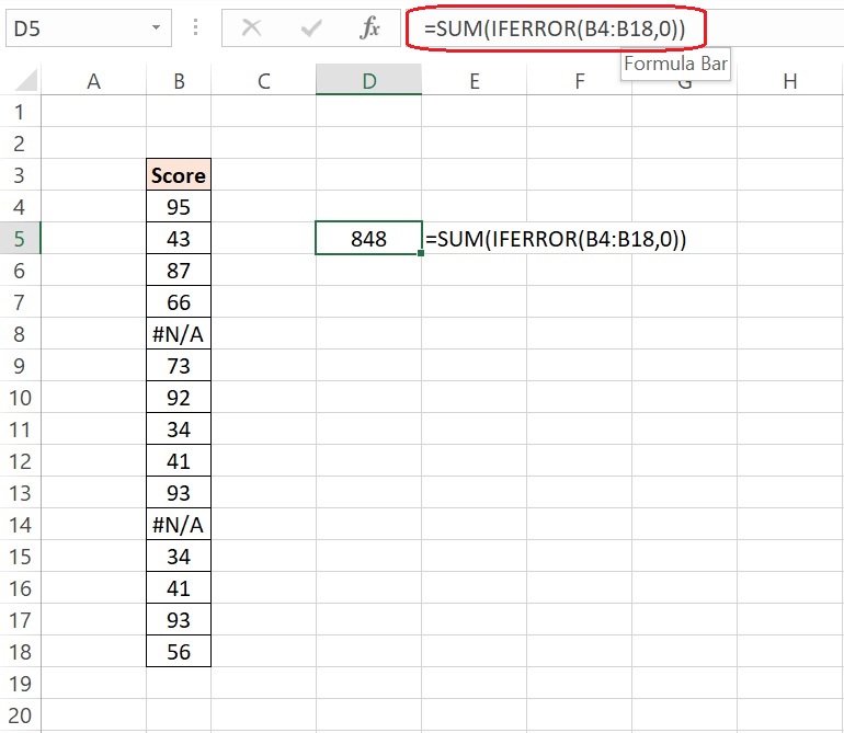 SUM function with IFERROR in excel