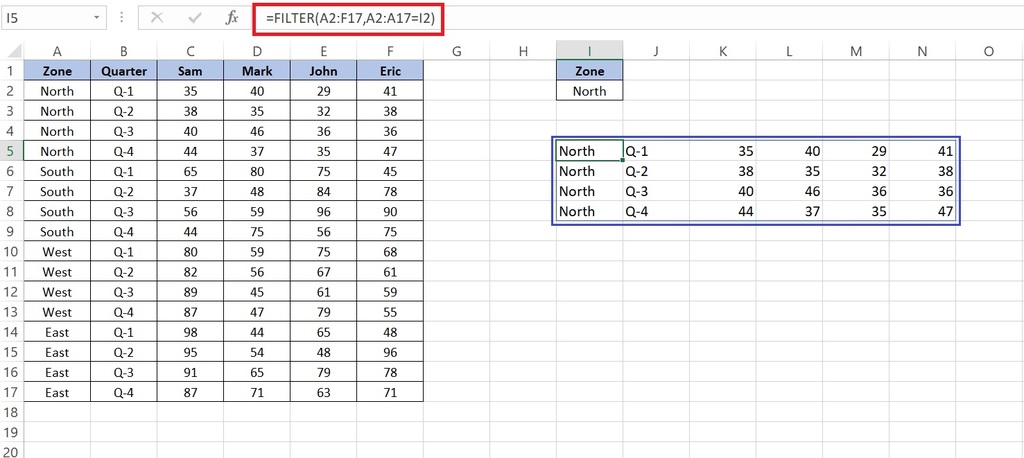 filter function in excel
