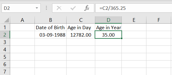 Age in years in excel