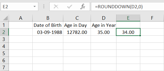 rounddown function of excel