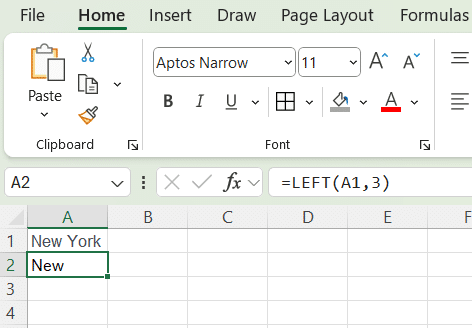 LEFT function in Excel