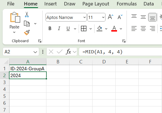 MID function in Excel