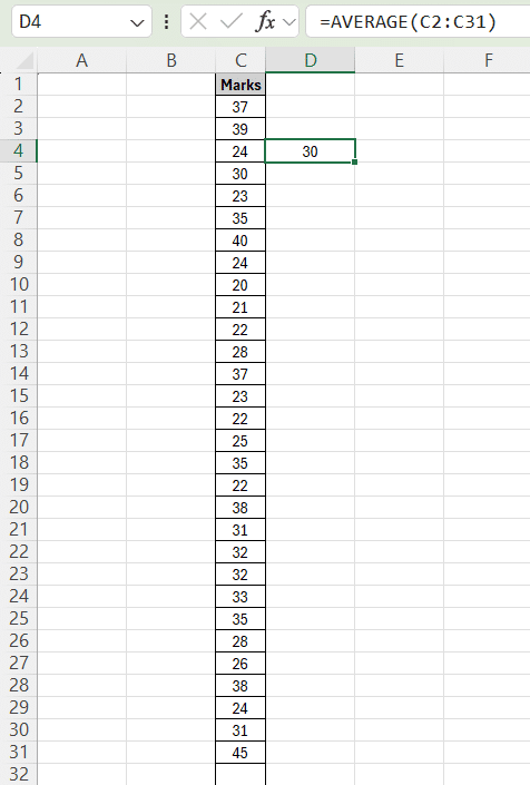 AVERAGE function in excel