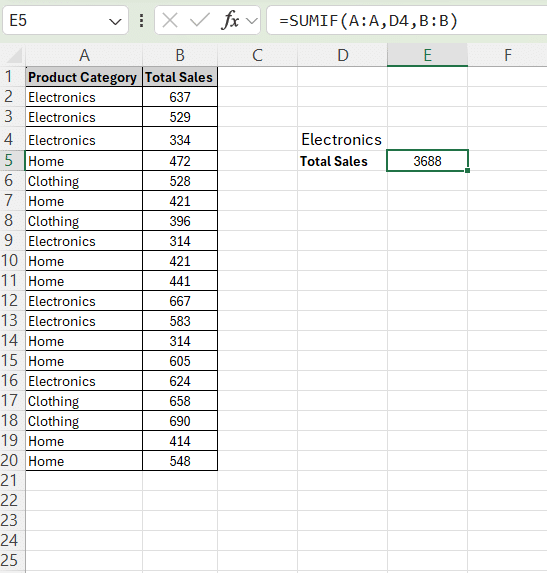 SUMIF function in Excel