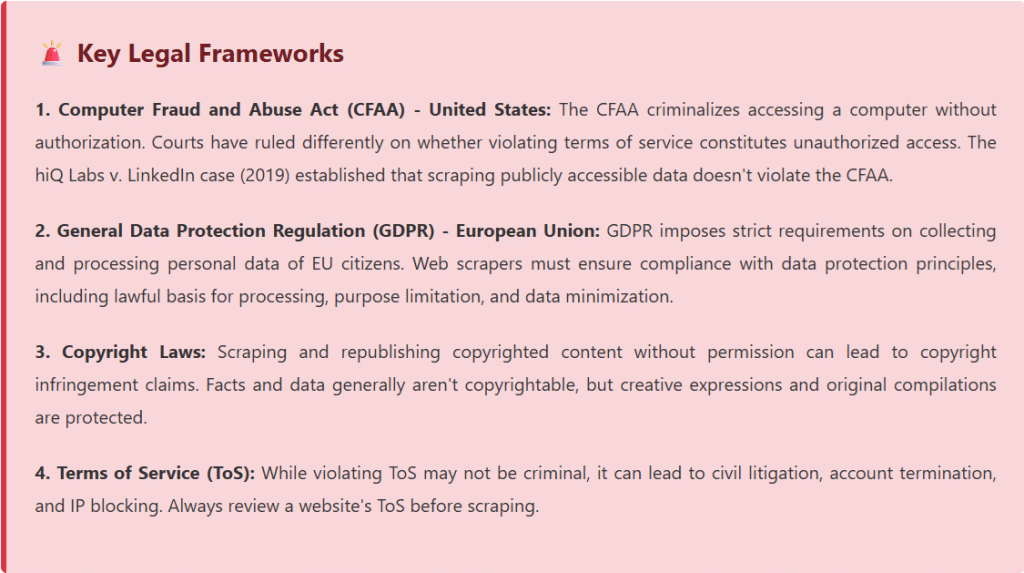 Legal framework for web scrapping
